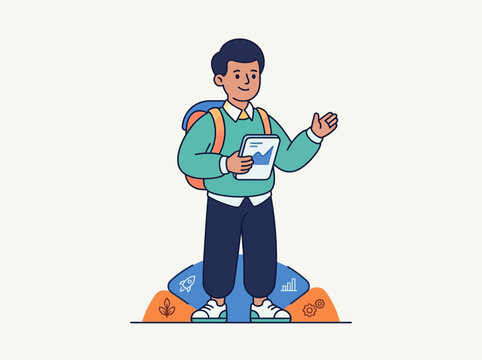 Minimal flat character illustration, contemporary geometric cartoon style, rounded body shapes, clean bold outlines, simplified facial details, vibrant harmonious colors, smooth gradient accents, prem