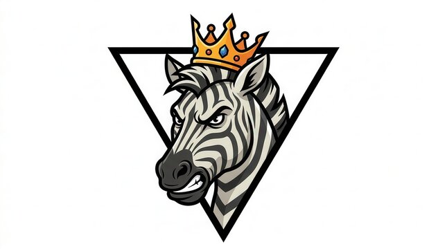 Angry Zebra Head with Crown Icon - Mascot Logo