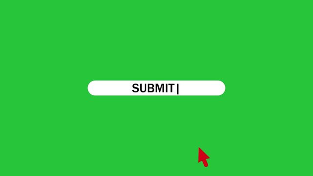 Submit button click animation with mouse cursor on green background. 4k video