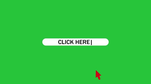 Click here button click animation with mouse cursor on green background. 4k video
