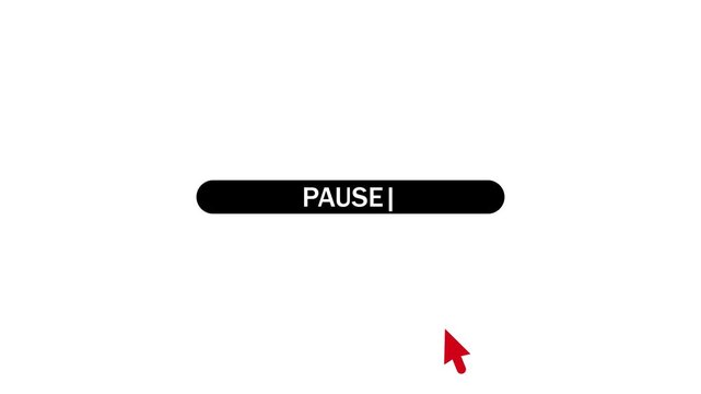 Pause button click animation with mouse cursor on white background. 4k video