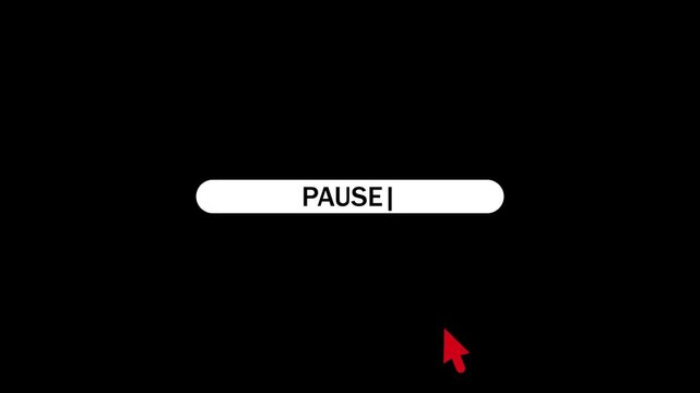 Pause button click animation with mouse cursor on black background. 4k video