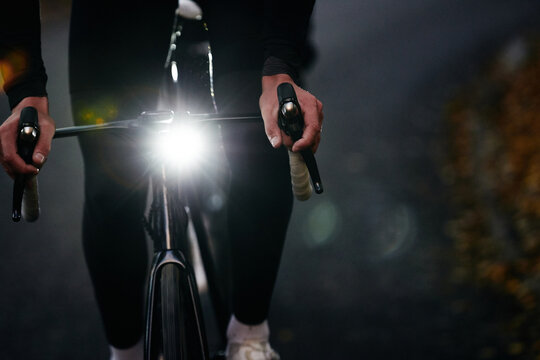Road Cyclist At Dusk with Front Light