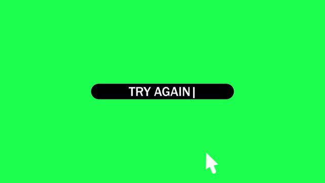 Try again button click animation with mouse cursor on green background. 4k video