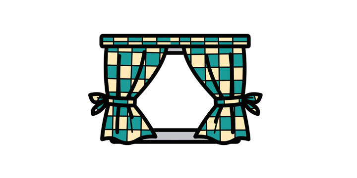 Plaid checkered curtains tied back on a simple window frame