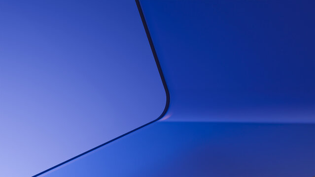 Abstract Blue Geometric Corner with Sleek Metallic Surface and Modern Minimalist Design