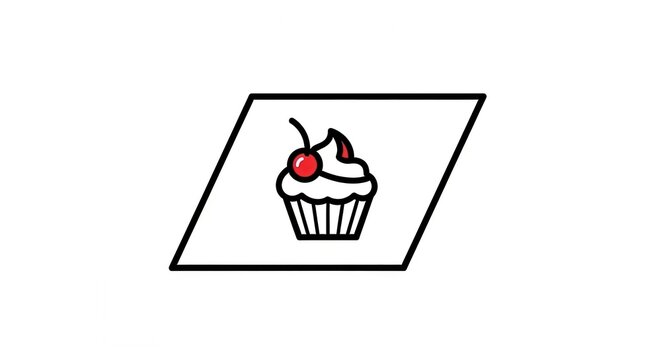 Cupcake illustration on a tilted parallelogram background, simple and graphic