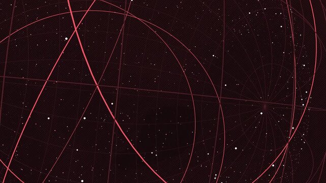 Cosmic star map coordinates and glowing trajectory arcs form a technical blueprint background in a cinematic dark red space environment
