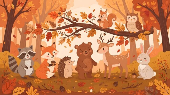 Charming thanksgiving background with woodland animals perfect for fall celebrations