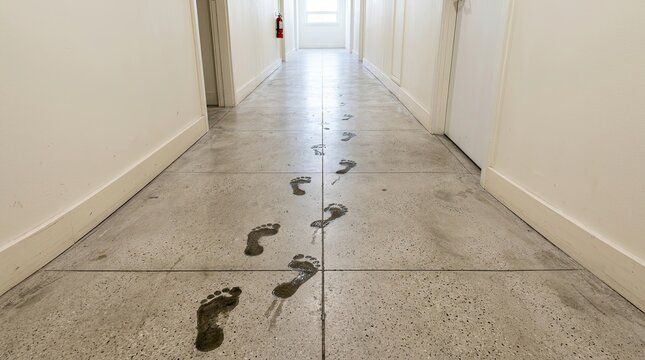 wet footprints in hallway