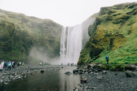 Visitors at Skogafoss Waterfall