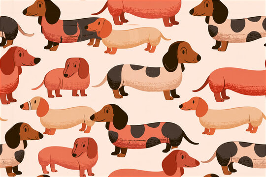 Seamless 2.5D Dachshund Puppy Pattern