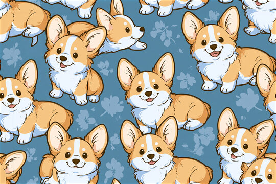 Seamless 2.5D Corgi Puppy Pattern