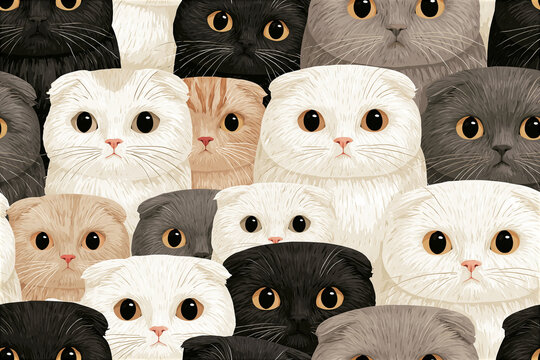 Seamless 2.5D Scottish Fold Kitten Pattern
