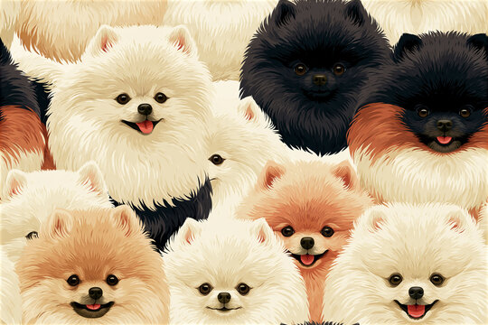 Seamless 2.5D Pomeranian Puppy Pattern