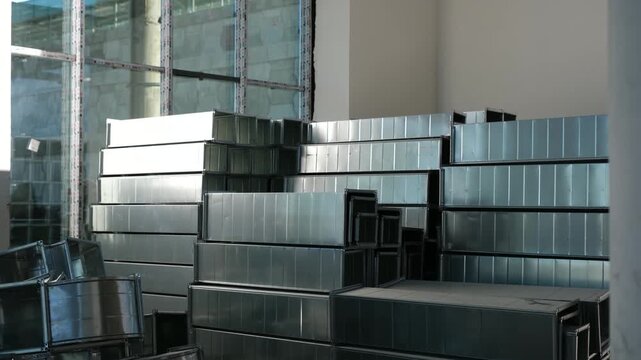  Industrial interior of a marble processing plant with heavy slabs and manufacturing equipmen