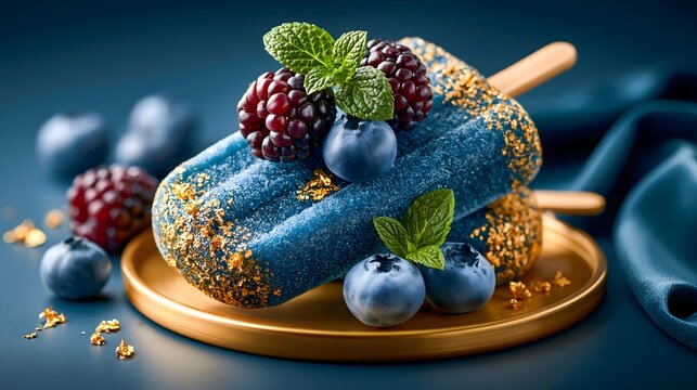 Luxury Blueberry Popsicle With Edible Gold Leaf Accents
