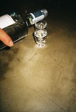 Pouring vodka liquor shots