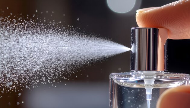 Macro Shot of Perfume Bottle Atomizer Spraying Fine Mist