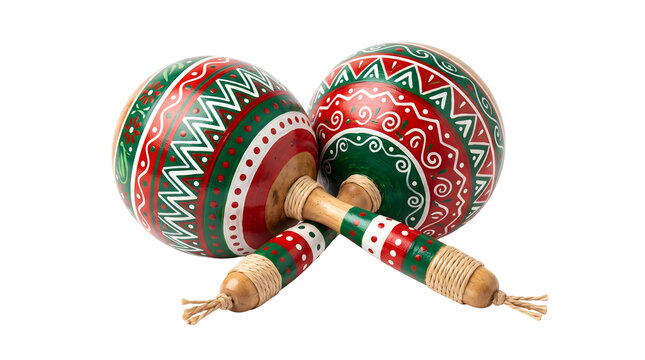 Traditional wooden maracas isolated on white. Mexican percussion instruments for music.