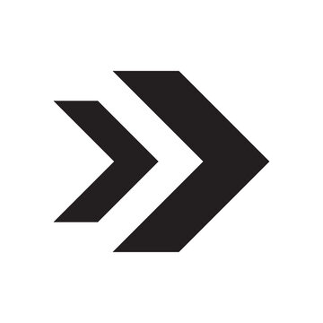 Double right chevron arrow icon, bold forward direction symbol for navigation, wayfinding, workflow diagrams and user interface design, PNG with transparent background