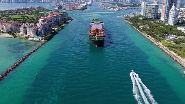 Cargo ship e with container. Freight container loaded on cargo vessel. cargo ship leaving harbor. Container cargo ship ship.