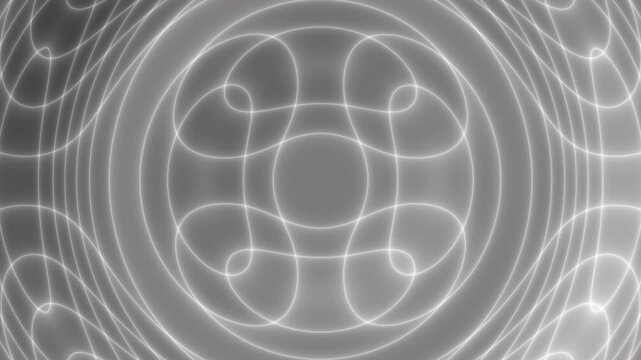 Abstract white wavy grid on monochrome gradient gray and black background. Loop animation
