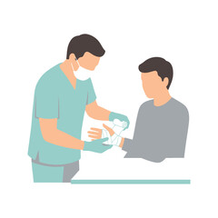 Obraz premium Medical Professional Providing First Aid and Applying Bandage to Patient Injured Hand