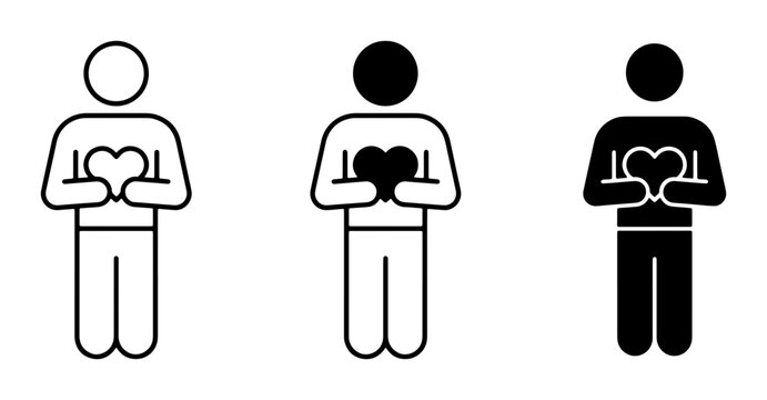 Vector Icons: Human Figures Holding Hearts, Love Symbol, Care, Kindness, Support, Health, Emotion, Humanism, Compassion, Empathy, Generosity, Charity, Affection, Romance, Friendship, Connection