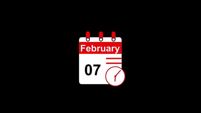 Minimalist calendar showing february seventh date with a clock symbol on a solid black background