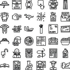 Fototapeta premium Detailed line art icons presenting a wide range of subjects, objects, and abstract concepts, perfect for web design, applications, and graphic design elements