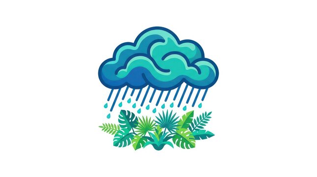 Tropical rainforest cloud with vibrant green foliage. Lush jungle canopy icon for eco-friendly branding and nature conservation themes.