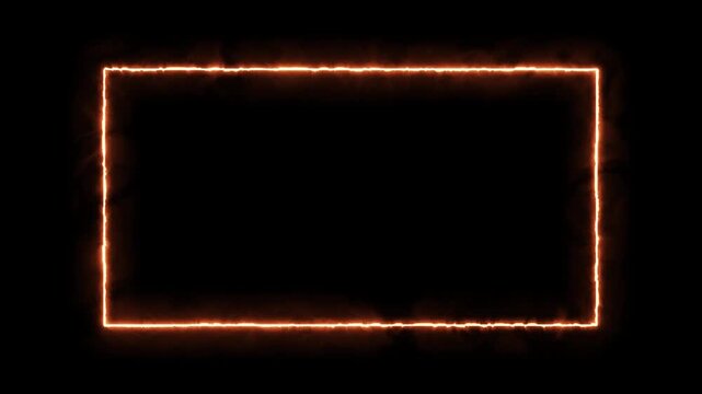 burning fire neon rectangle border animation loopable 4k alpha channel overlay.