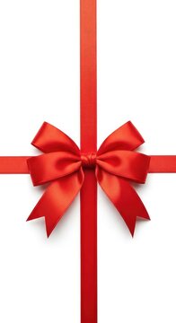 A beautiful bright red ribbon tied into a perfect bow, isolated on a clean white background, ideal for gift wrapping and festive decoration, present, decoration, birthday