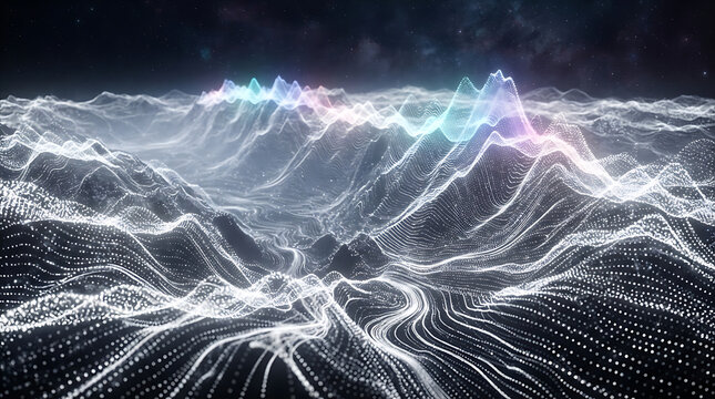 Abstract data landscape representing digital connectivity with abstract landscape particles technology mountain connectivity futuristic information background structure rendered