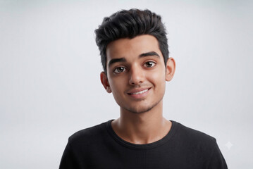 Fototapeta premium Confident Young Man Smiling at Camera in Casual Black Shirt