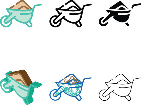 wheelbarrow with compost color icon vector. stylized wheelbarrow with compost sign. isolated symbol illustration
