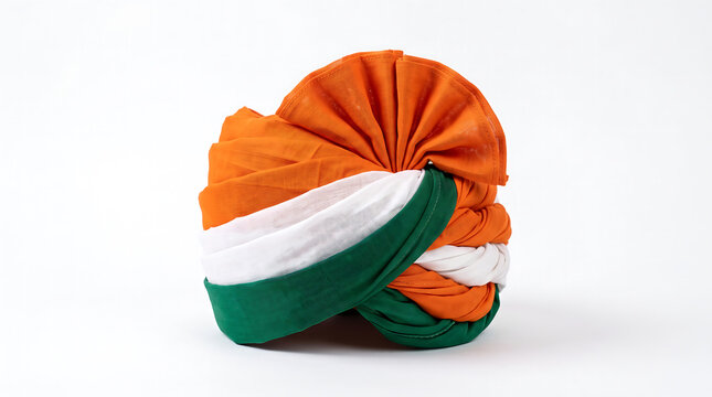 Traditional Indian tricolor turban pagri safa isolated on white background for patriotic national celebration