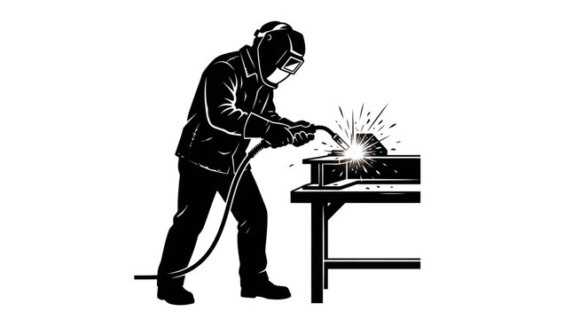 Skilled welder working with protective gear and sparks.