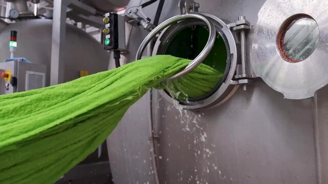 Automated industrial textile weaving machinery operating with colorful thread spools in modern factory