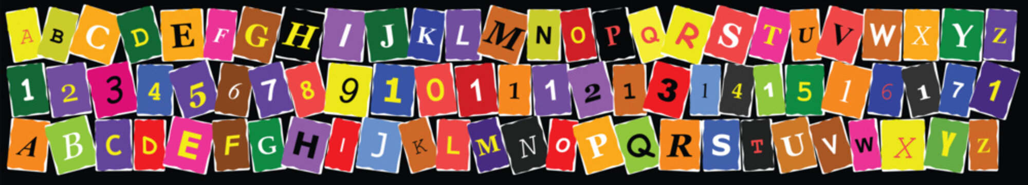 Colorful ransom note style letters and numbers vector