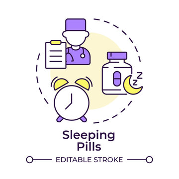 Sleeping pills multi color concept icon. Advanced sleep hygiene management. Circadian rhythm care. Round shape line illustration. Abstract idea. Graphic design. Easy to use in brochure, booklet