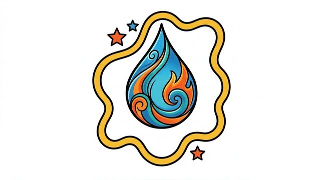 colorful water drop with flame and star