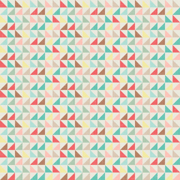 Colorful geometric seamless pattern with pastel triangles arranged in a modern repeating layout. Ideal for textiles, wallpapers, packaging, stationery, and contemporary decor.