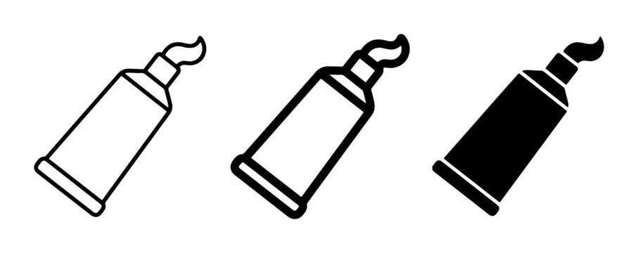 Toothpaste Tube Icons, Dental Hygiene Vector Graphics, Cream Dispenser Line Art, Solid Fill, Outline Styles, Oral Care Elements
