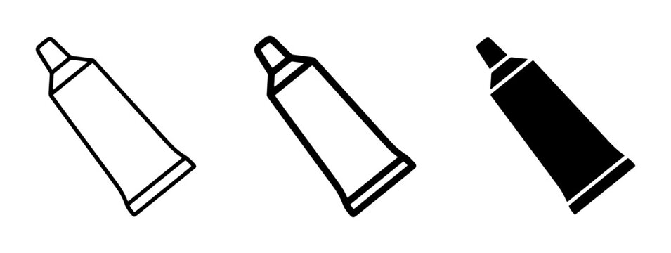 Tube Icons Set: Outline, Line Art, and Solid Fill Vector Graphics for Cream, Paste, or Ointment Applications
