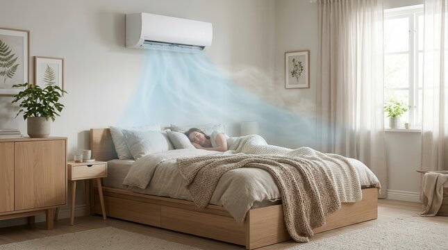 air conditioner in the bedroom and a flow of cold air