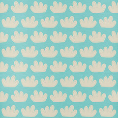 Fototapeta premium Soft seamless pattern featuring stitched cream floral shapes on a pastel blue background. Perfect for nursery fabrics, wallpaper, wrapping paper, and modern textile designs.