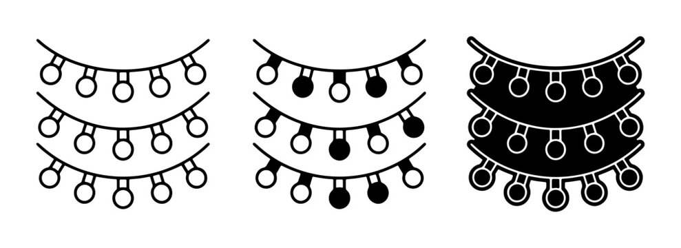String Lights Icons, Festive Garland Bulbs, Decorative Illumination Elements, Set of 3 Styles
