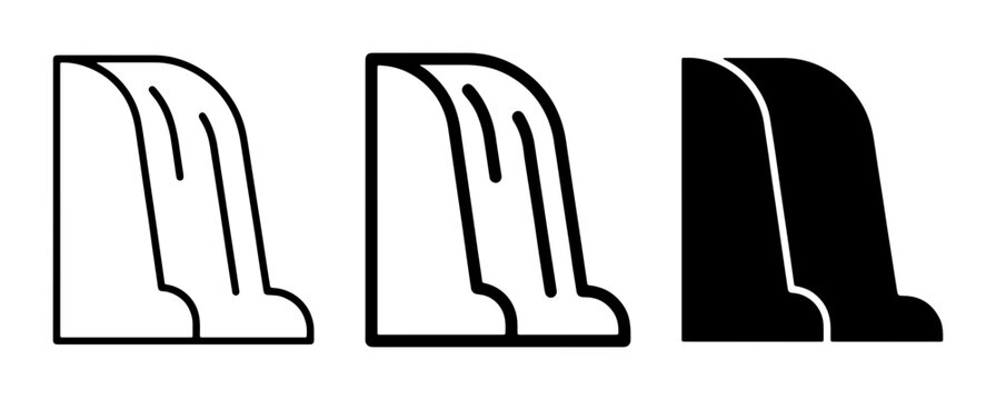 Waterfall Icons Set, Nature Landscape Elements, Water Flow Symbols, Clean Vector Graphics for Design